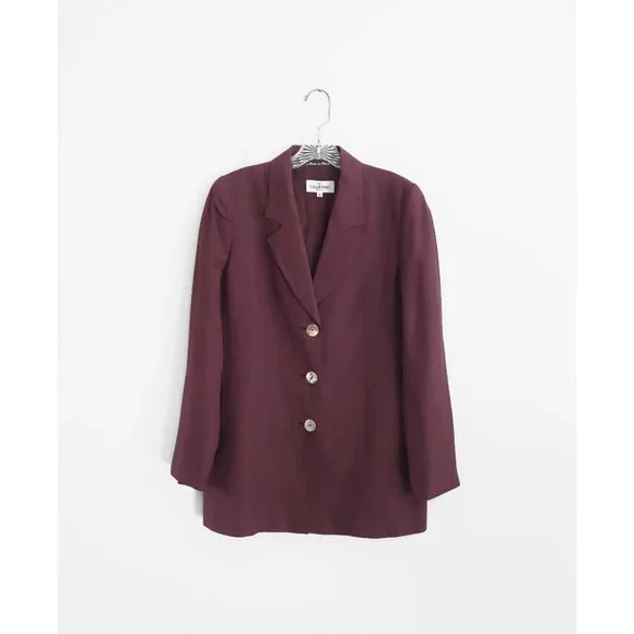 Vintage 90s Valentino Miss V Muted Mulberry Aubergine Silk Linen Blazer 44 US 8 - Picture 1 of 5